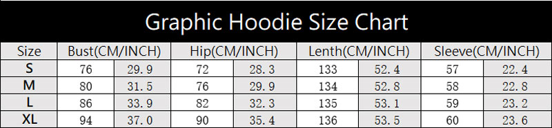Graphic Hoodie Size Chart For Reference