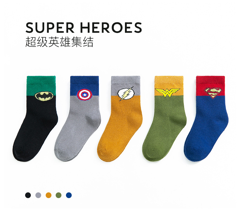 5 pairs marvel superhero midweight tube-socks for childrens