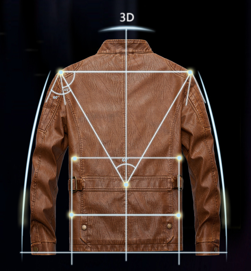 Men Biker Faux Leather Men's Basic Motorcycle Jacket with Zipper Pockets - 3d drape cut -back