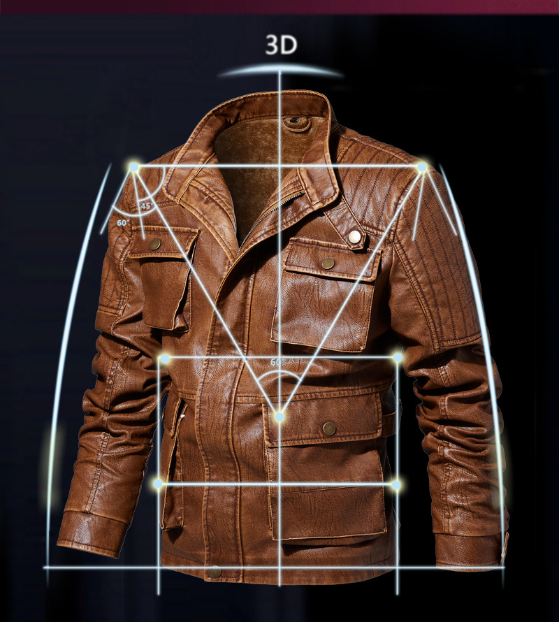 Men Biker Faux Leather Men's Basic Motorcycle Jacket with Zipper Pockets - 3d drape cut -front