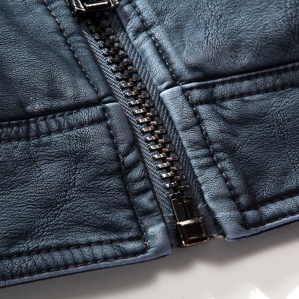 Men’s Casual PU Faux Leather Zip-Up Motorcycle Jacket - metal zipper closuring