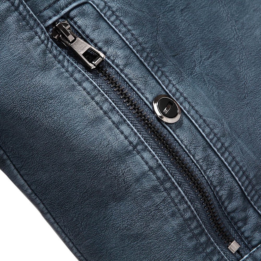 Men’s Casual PU Faux Leather Zip-Up Motorcycle Jacket - zipper pocket detail