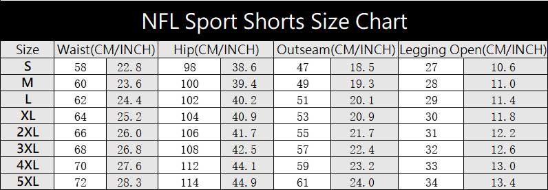 NFL Team Logo 3D Print Shorts Size Chart