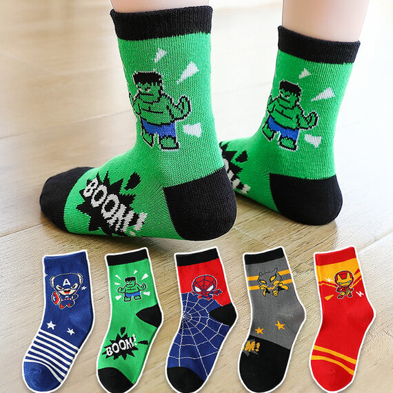 5 Pairs Marvel Avenger Superhero Socks For Kids