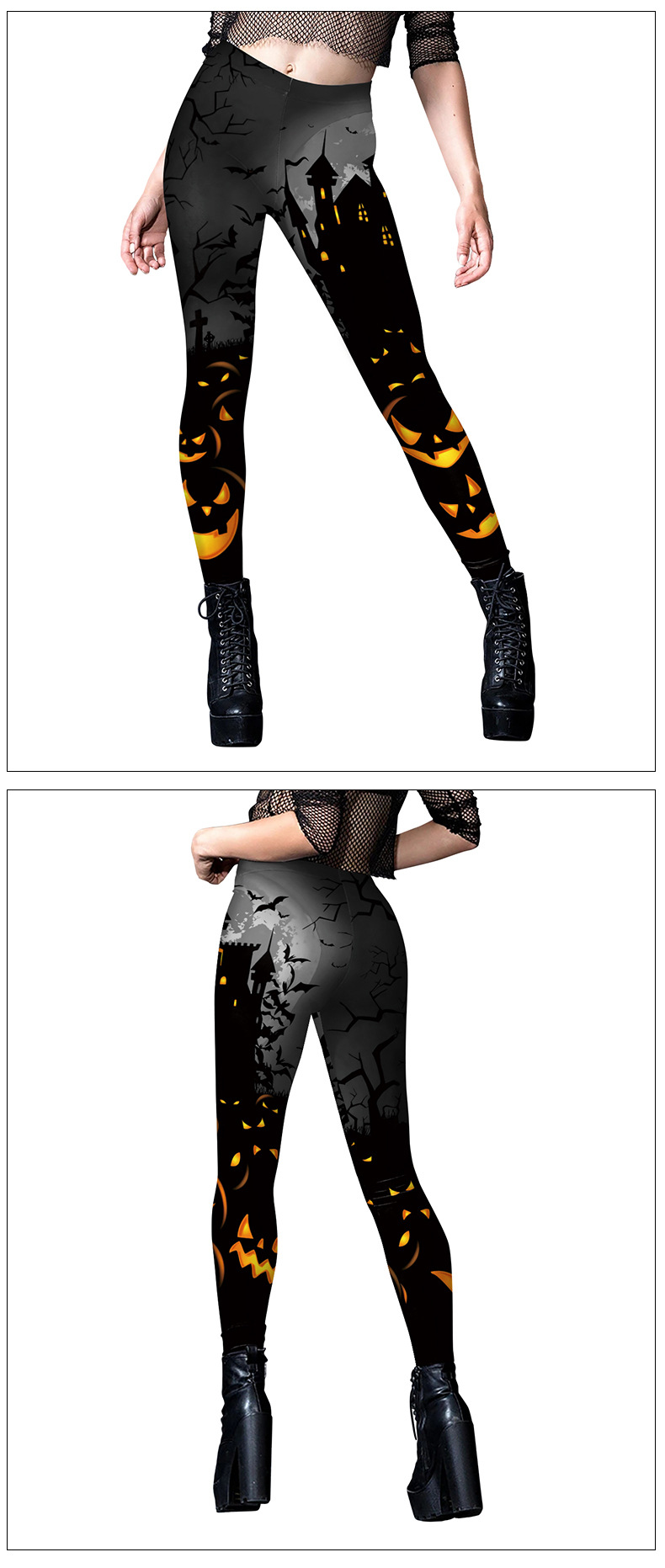 female scary halloween pumpkin leggings - model show