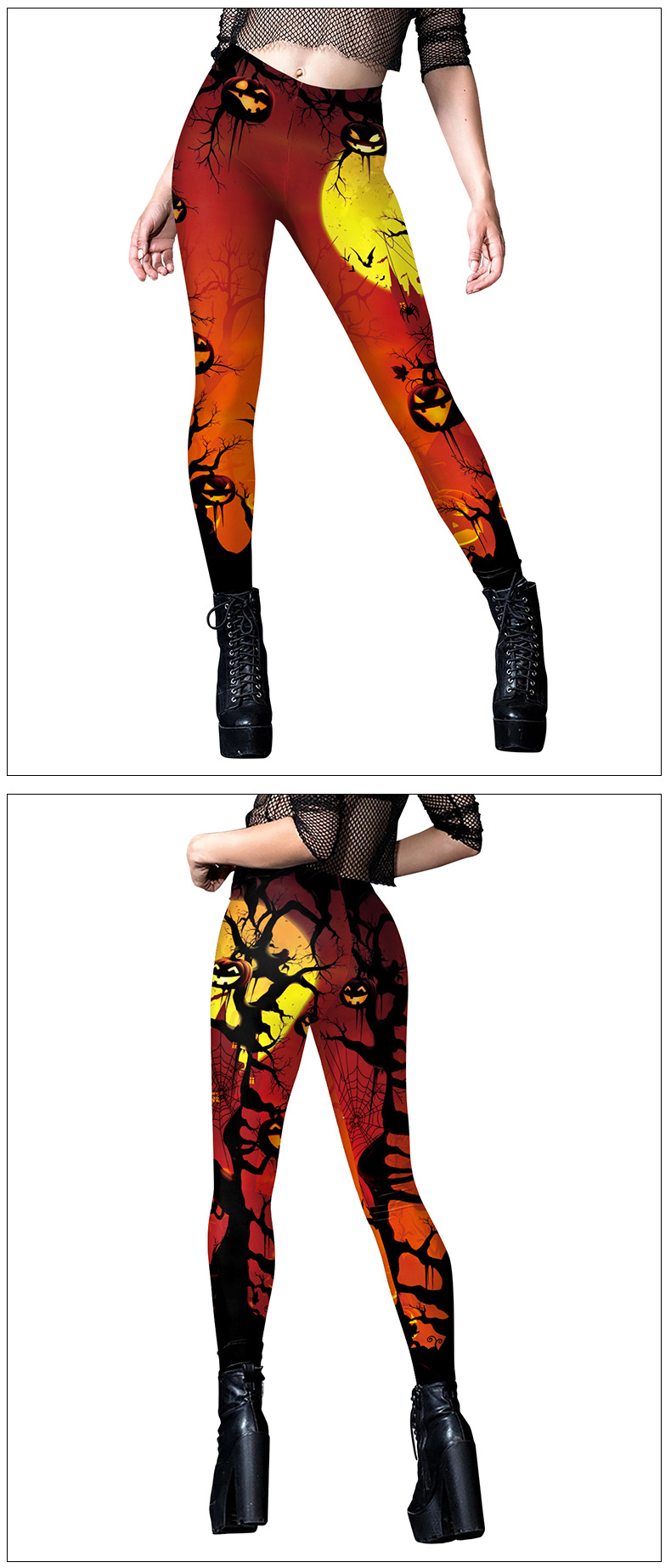 halloween pumpkin print leggings - model show