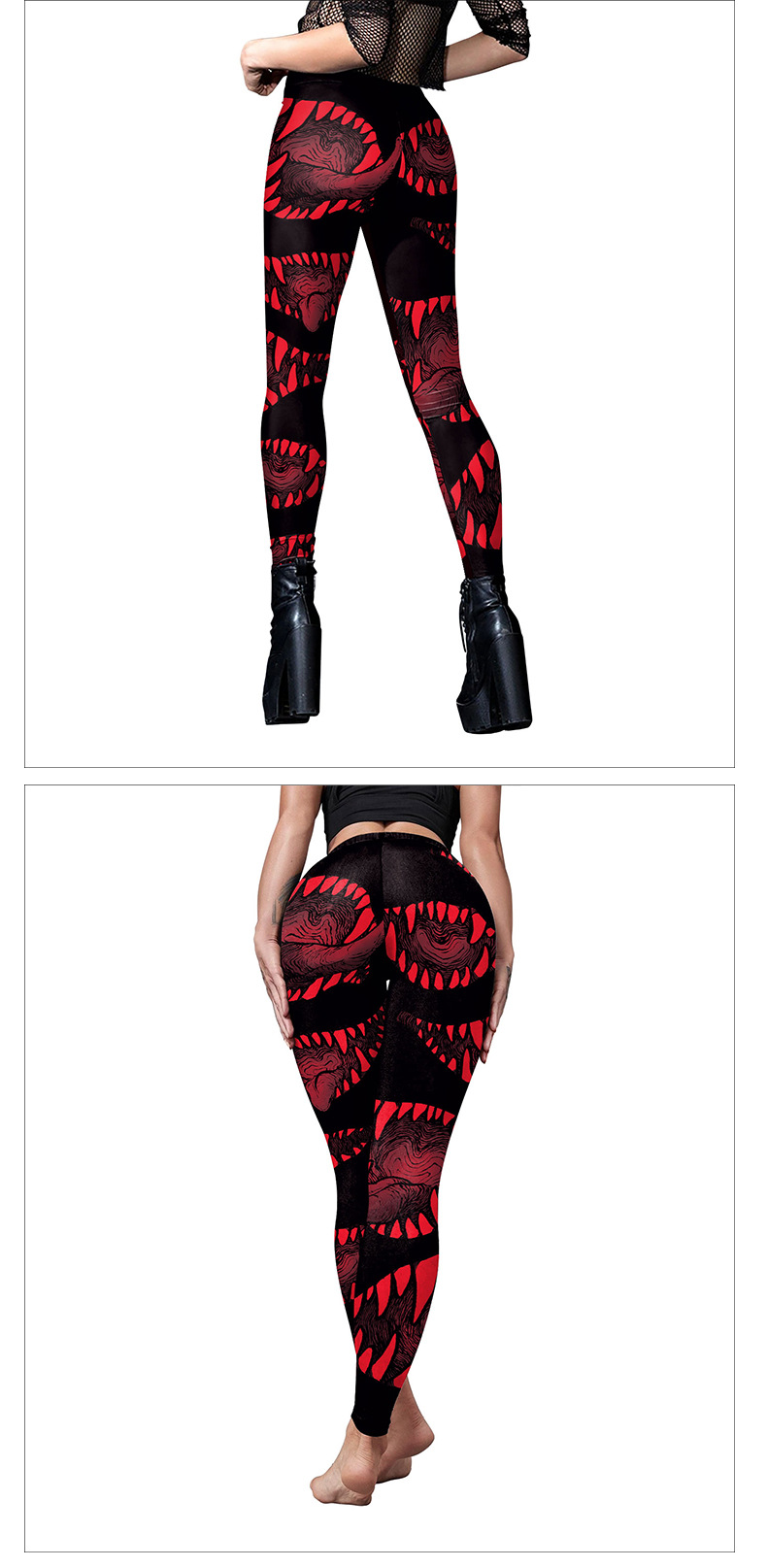 red and black printed legging model show -back