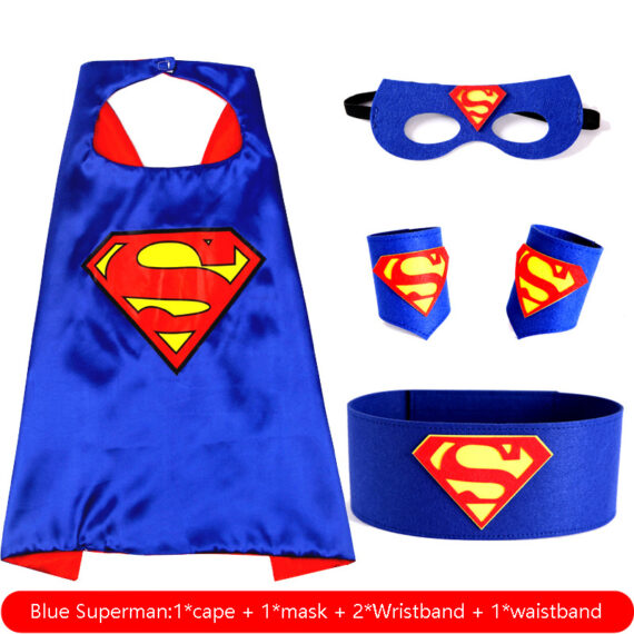 blue superman cape and mask set for boys with wristbands waistband