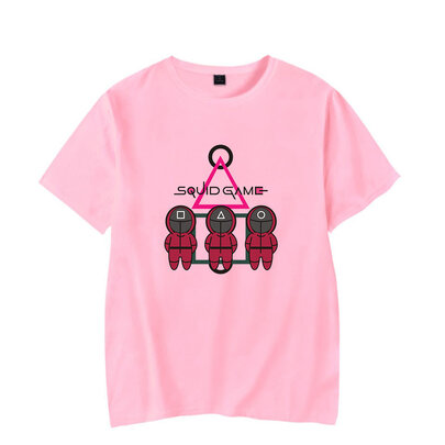 Cool Front Man Squid Game Graphic T Shirt Pink Crewneck Short Sleeve