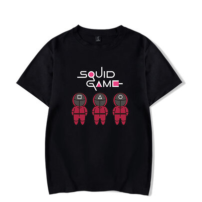 Cool Squid Game Letter Logo and front man graphic T Shirt Black Crewneck Short Sleeve