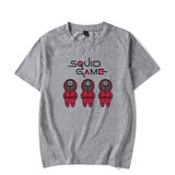 Cool Squid Game Letter Logo And Front Man T Shirt Grey Crewneck Short Sleeve