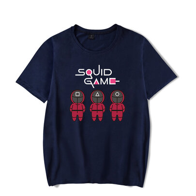 Cool Squid Game front man and Letter Logo T Shirt Navy Blue Crewneck Short Sleeve
