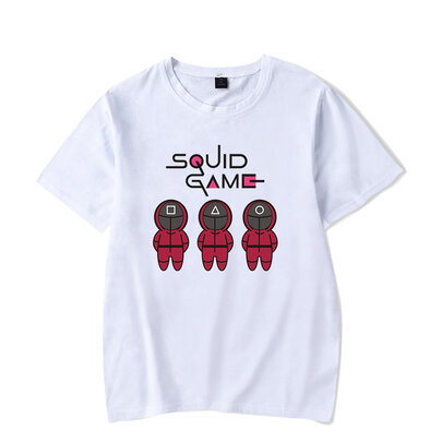Cool Squid Game Letter Logo Front Man T Shirt White Crewneck Short Sleeve