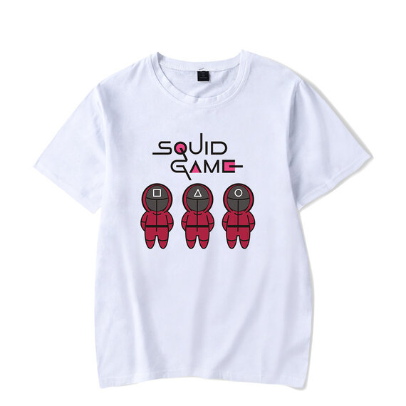 Cool Squid Game Letter Logo Front Man T Shirt White Crewneck Short Sleeve