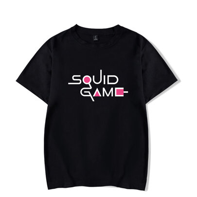 Cool Squid Game Letter Logo T Shirt Black Crewneck Short Sleeve