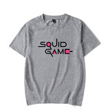 Cool Squid Game Letter Logo T Shirt Grey Crewneck Short Sleeve