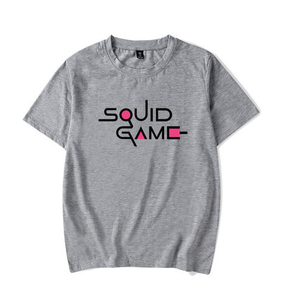 Cool Squid Game Letter Logo T Shirt Grey Crewneck Short Sleeve