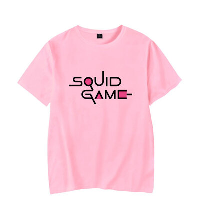 Cool Girls Squid Game Letter Logo T Shirt Pink Crewneck Short Sleeve