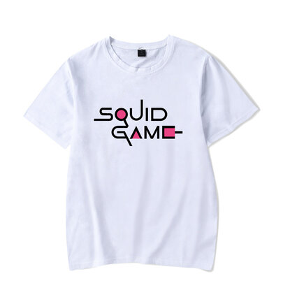 Cool Squid Game Letter Logo T Shirt White Crewneck Short Sleeve