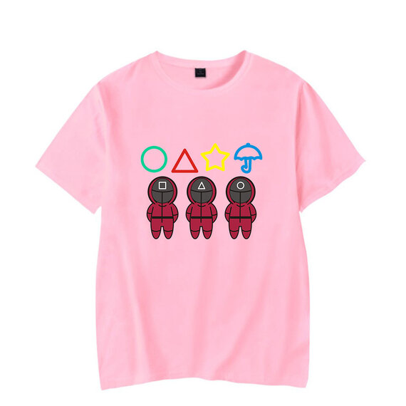 Cool Squid Game front man T Shirt for ladies Pink Crewneck Short Sleeve