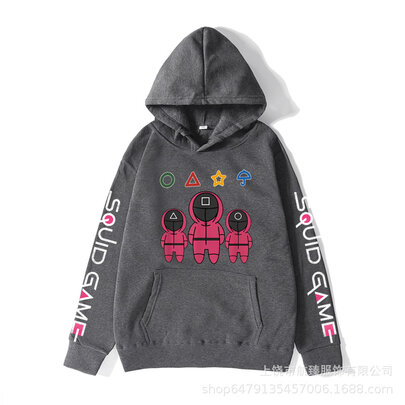 Cool Netflix Squid Game Print Hoodie For Lovers - Dark Grey