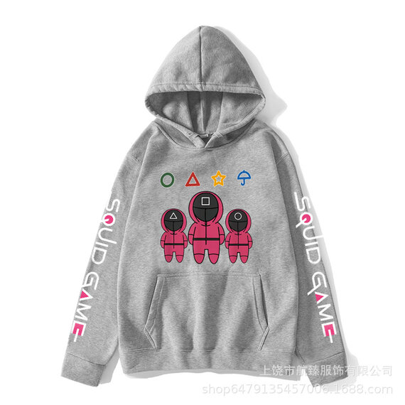 Cool Netflix Squid Game Print Hoodie For Lovers - Grey