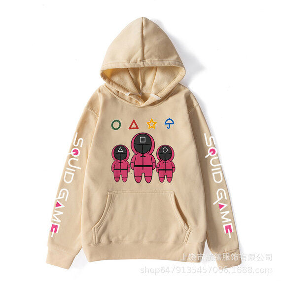 Cool Netflix Squid Game Print Hoodie For Lovers - Khaki