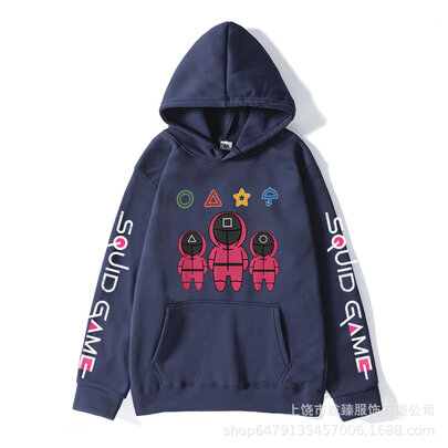 Cool Netflix Squid Game Print Hoodie For Lovers - Navy Blue