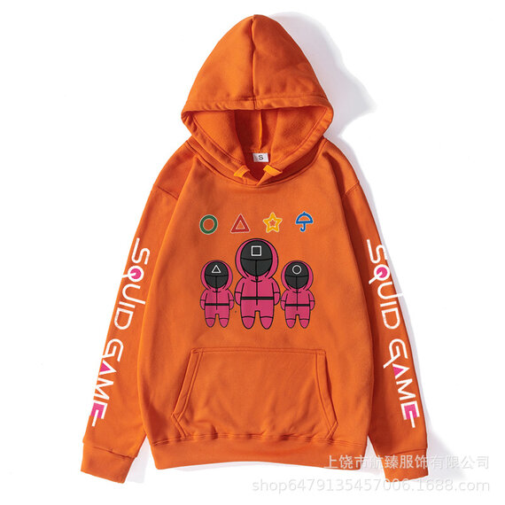 Cool Netflix Squid Game Print Hoodie For Lovers - Orange