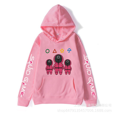 Cool Netflix Squid Game Print Hoodie For Lovers - Pink