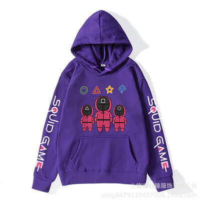 Cool Netflix Squid Game Print Hoodie For Lovers - Purple