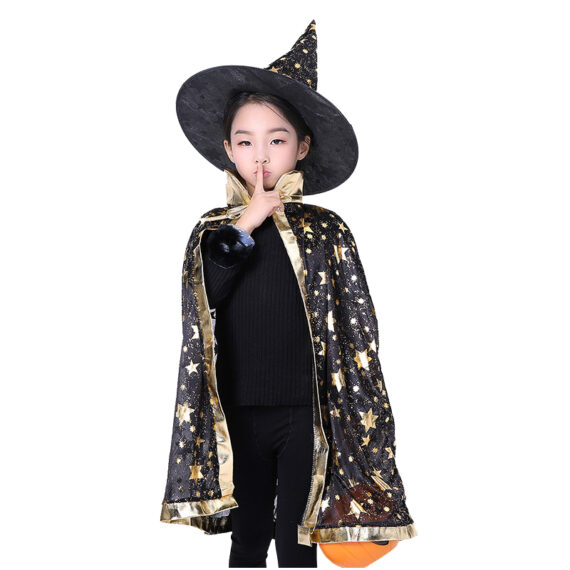 childrens Wizard Cape Witch Cloak With Hat black