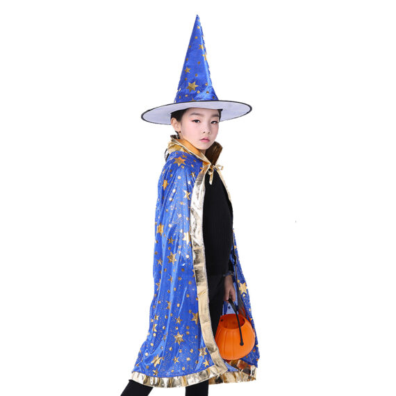 Kids Wizard Cape Witch Cloak With Hat blue