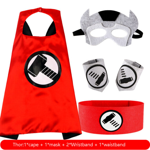 MARVEL AVENGER Thor Mjolnir LARP Hammer cape and mask set with wristbands & waistband for children