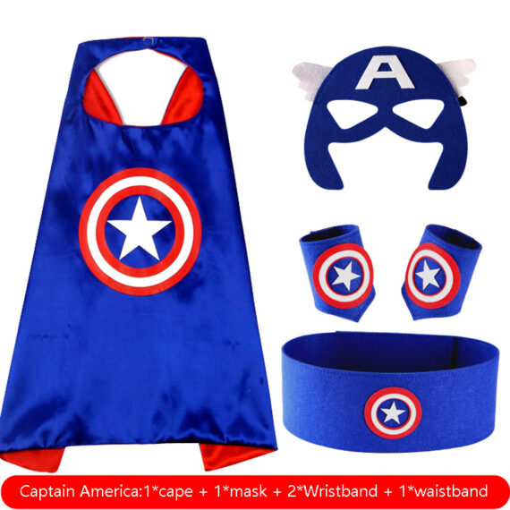 children's marvel superhero blue captain america cape and mask set with wristbands waistband