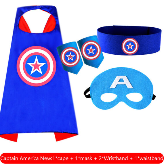boy's blue captain america cape and mask set with wristbands & waistband