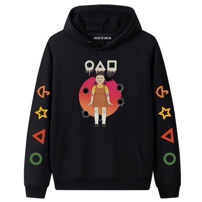 Cool Little Girl Doll Netflix Squid Game Hoodie - Black