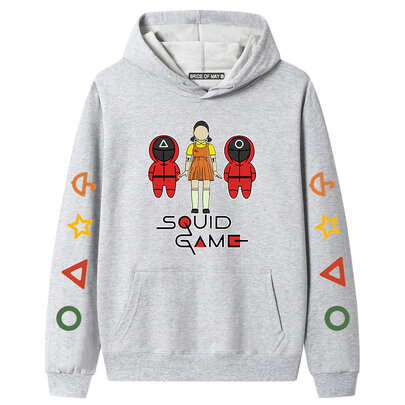 Cool Little Girl Doll Front Man Netflix Squid Game Hoodie - Grey