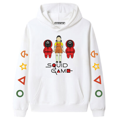 Cool Little Girl Doll Front Man Netflix Squid Game Hoodie - White