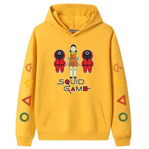 Cool Little Girl Doll Front Man Netflix Squid Game Hoodie - Yellow