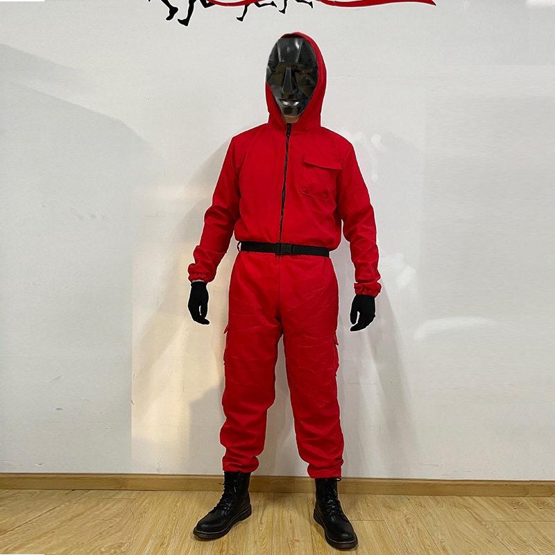 Netflix Squid Game Cosplay Costume With Bosshelmet & Gloves & fasten Belt