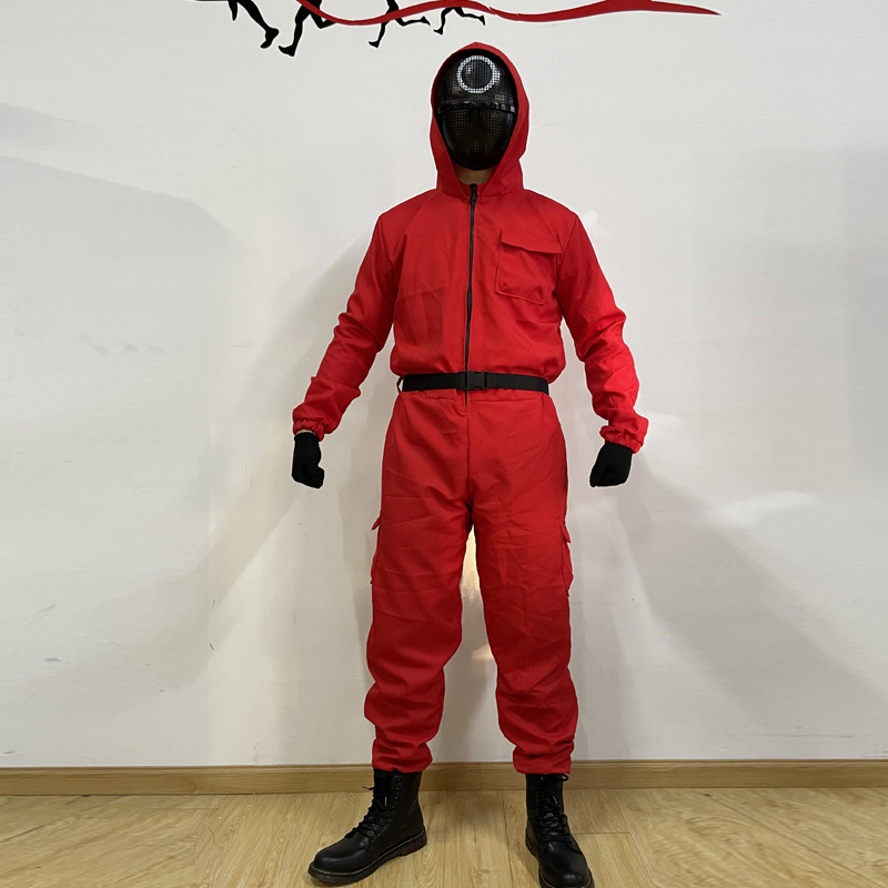 Netflix Squid Game Cosplay Costume With Round helmet & Gloves & fasten Belt