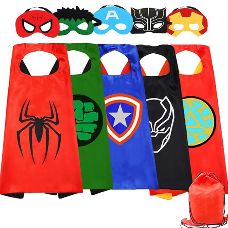 5PCS Marvel Avenger Superhero Cape Mask Set for Children with drawstring bag 05
