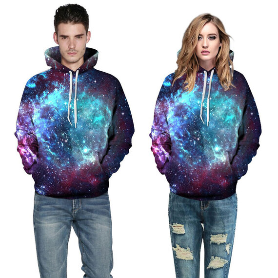 Cool Starry Sky Print Pullover Hooded Hoodie