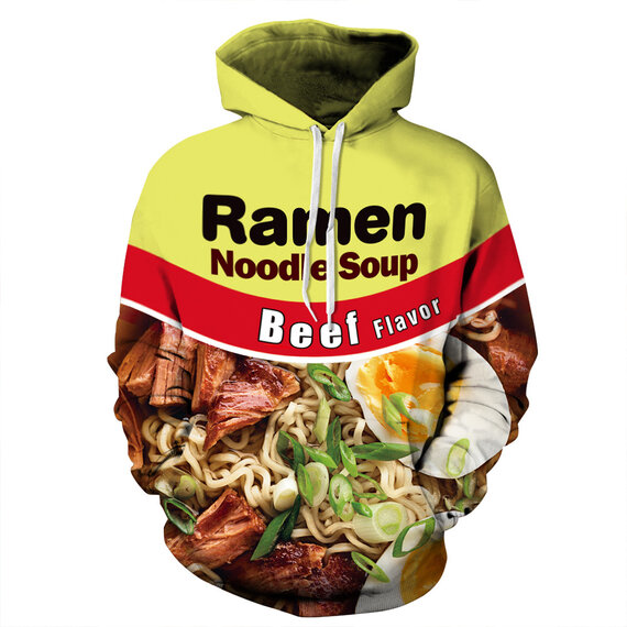 Ramen Noodle Soup Beef Flavor Food Print hooded pullover Hoodie For Unisex