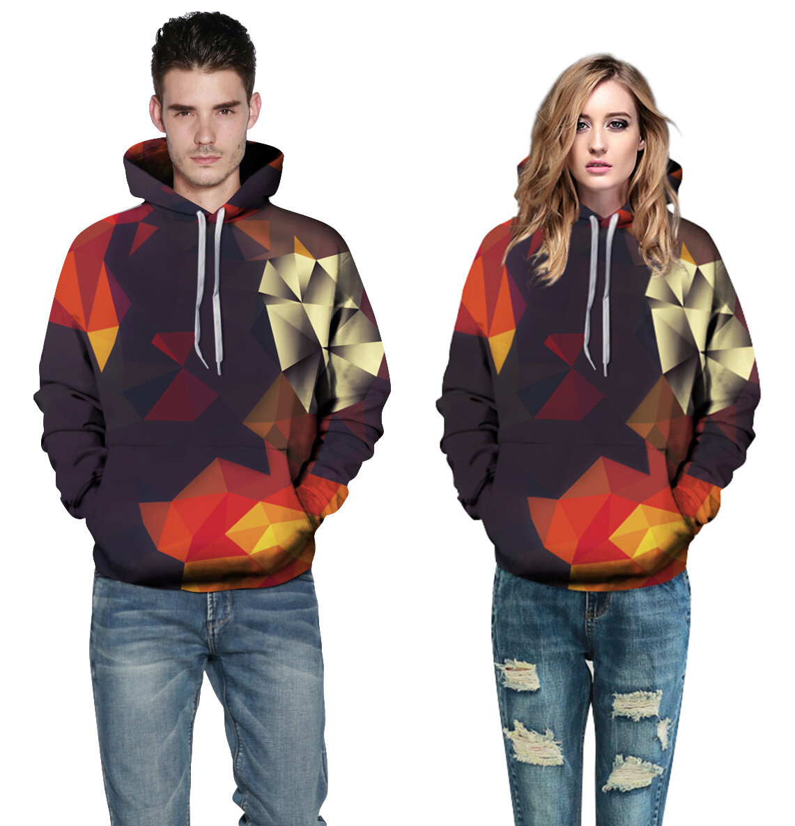 Cool Red And Yellow Prismatic Print Hoodie For Women And Men