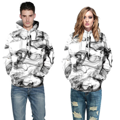 Black And White Smoke Print Pullover Hoodie