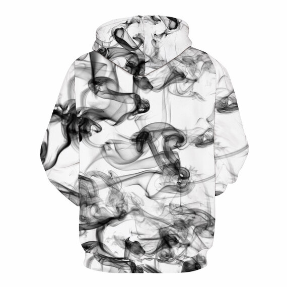 Black And White Smoke Print Hooded Pullover Hoodie
