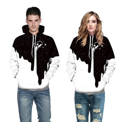 Cool Black and White Starry Night Print Hoodie for unisex