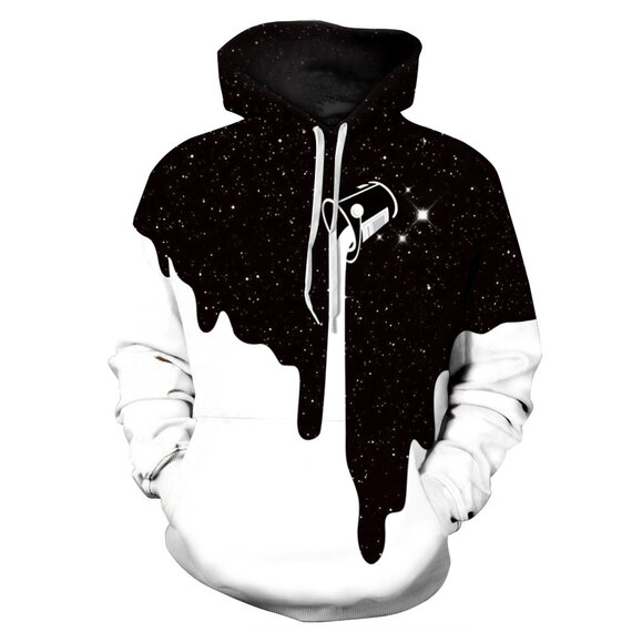 Fashion Black and White Starry Night Graphic Hoodie for women and men